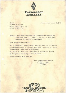 Einladung Frauenchor Kemnade 70 Jahre