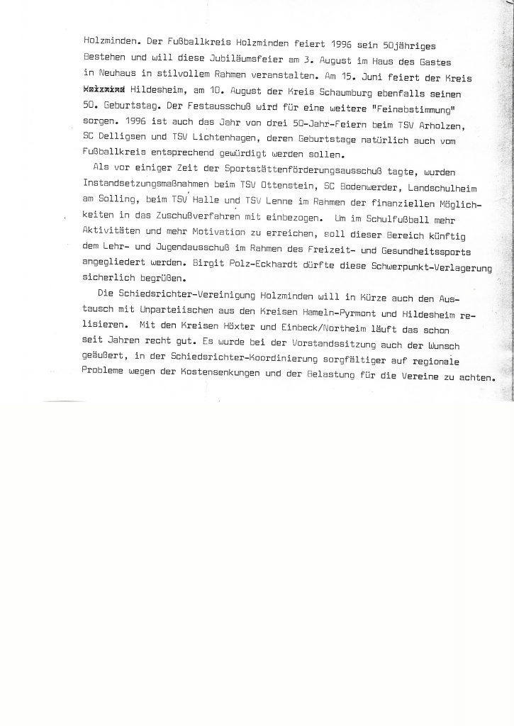 Ankündigung Jubiläumsfeier Fußballkreis Holzminden 1996